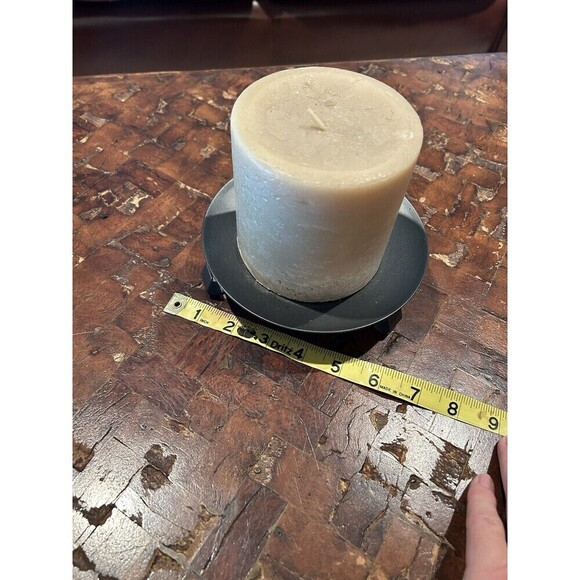 4” Tan Pillar Candle With 6” Brown Candle Holder - Picture 3 of 4